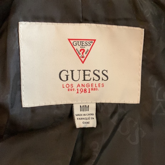 GUESS BLACK COAT/JACKET SZ M /w BELT LARGE COLLAR WOOL BLEND- POCKETS SNAP CLOSE - Picture 8 of 11